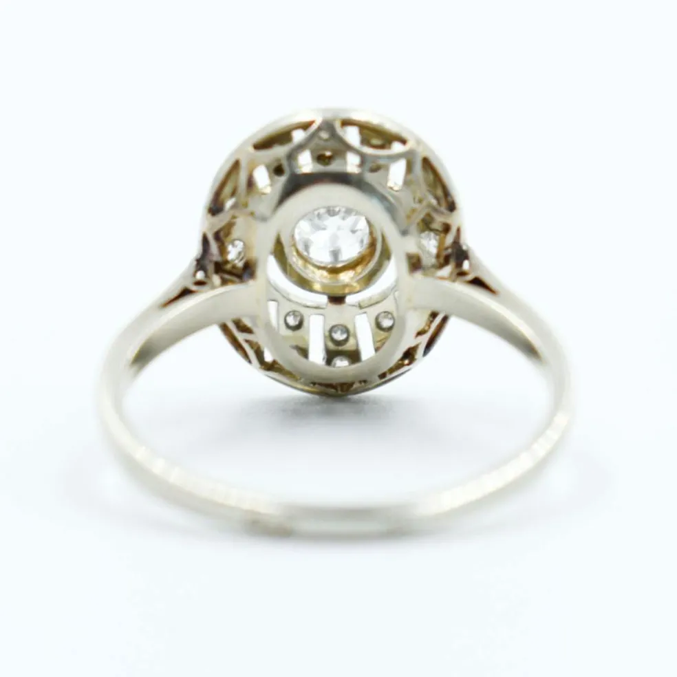 Bague Art Deco or platine et diamants