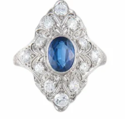 BAGUE ART DECO PLATINE & SAPHIR