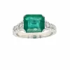 Bague Art Nouveau Diamant Émeraude en or blanc