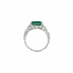 Bague Art Nouveau Diamant Émeraude en or blanc