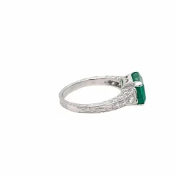 Bague Art Nouveau Diamant Émeraude en or blanc
