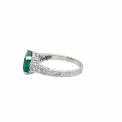 Bague Art Nouveau Diamant Émeraude en or blanc