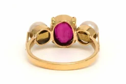 Bague Art Nouveau en or jaune 18 carats sertie d'une tourmaline et de perles