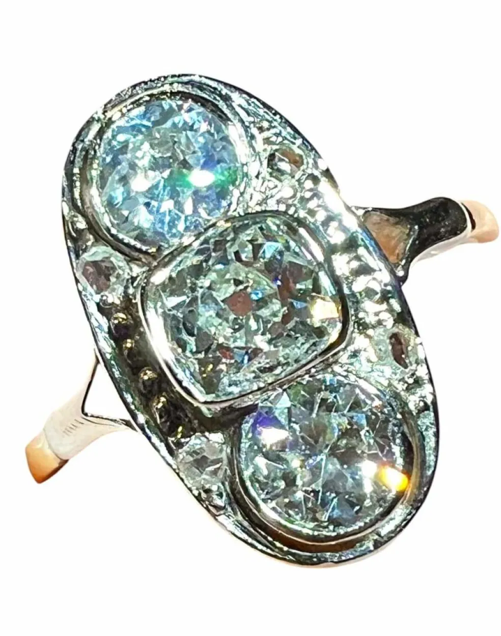 Bague Art Nouveau or diamants taille ancienne 1,70 Carat