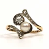 Bague Art Nouveau or jaune et argent, perle et diamants