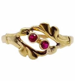 Bague art nouveau or jaune rubis et monture fleurie (circa 1900) toi et moi