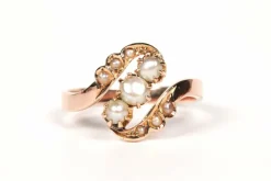 Bague Art Nouveau or jaune perles fines