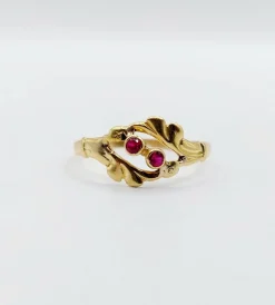 Bague art nouveau or jaune rubis et monture fleurie (circa 1900) toi et moi