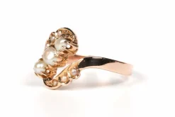 Bague Art Nouveau or jaune perles fines