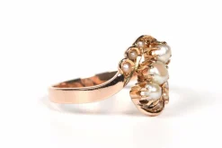 Bague Art Nouveau or jaune perles fines