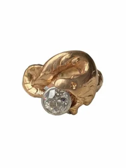 Bague Art Nouveau or rose et diamant
