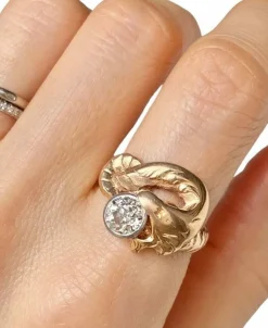 Bague Art Nouveau or rose et diamant