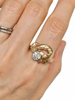 Bague Art Nouveau or rose et diamant
