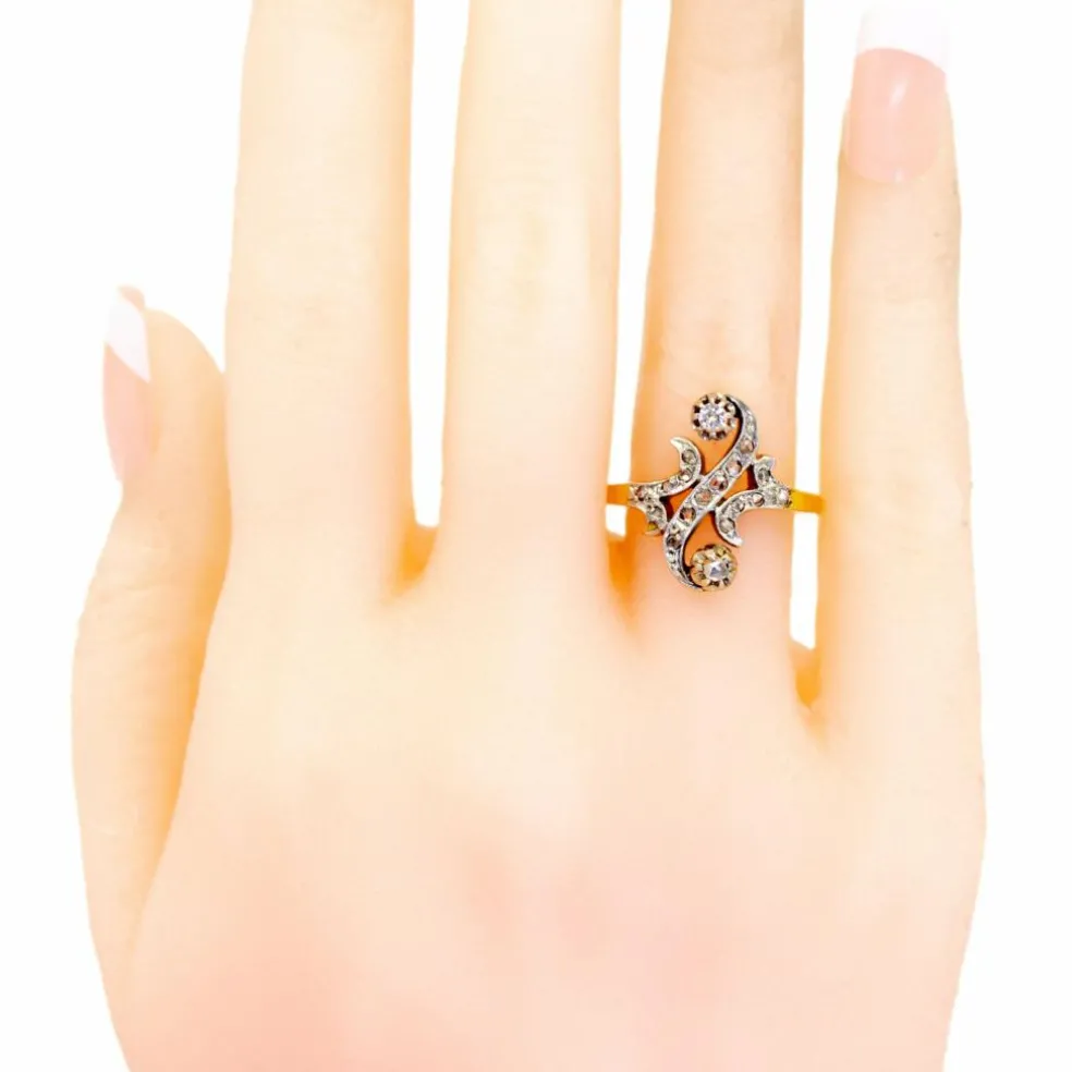 Bague Art Nouveau platine diamants