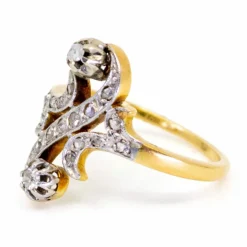 Bague Art Nouveau platine diamants