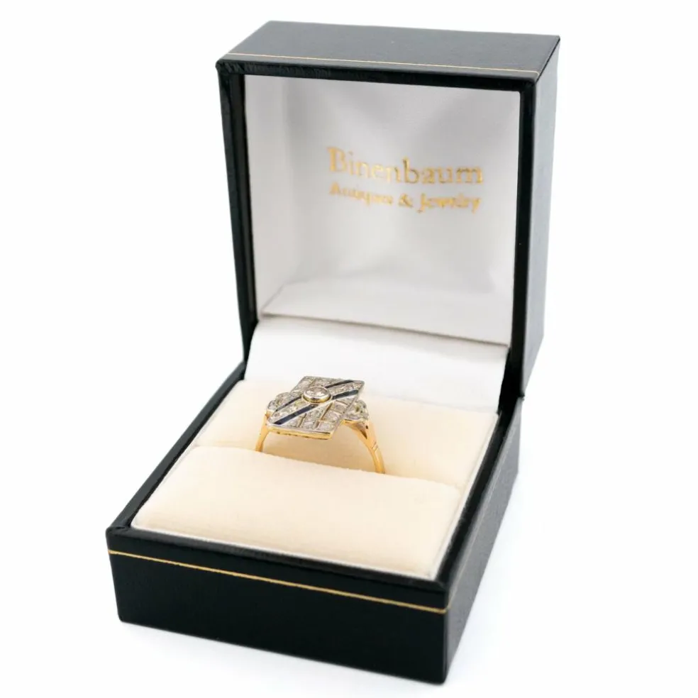 Bague Art-Déco Diamant Verneuil Saphir Forme Rectangulaire