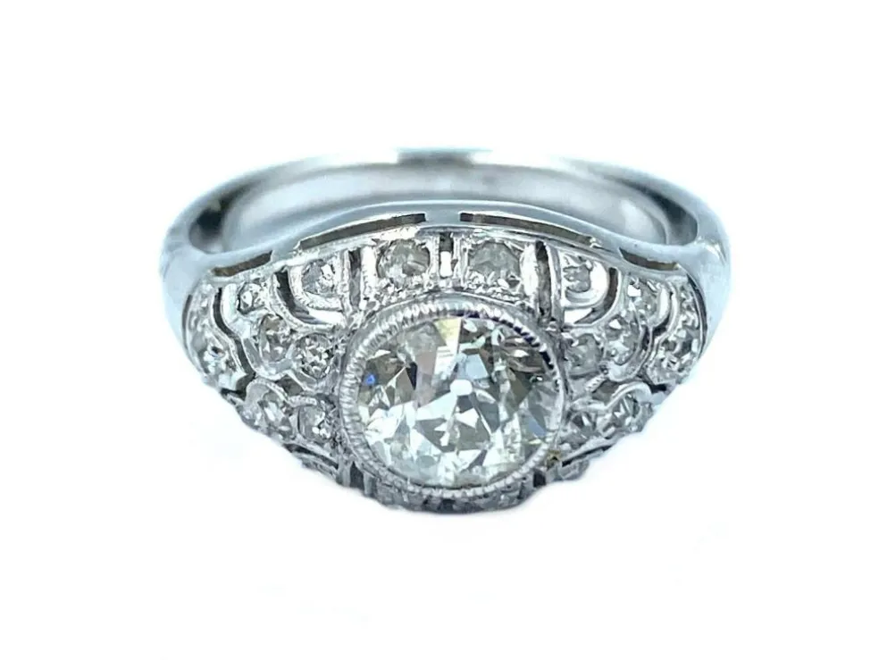 Bague Art-Deco or, platine et diamants