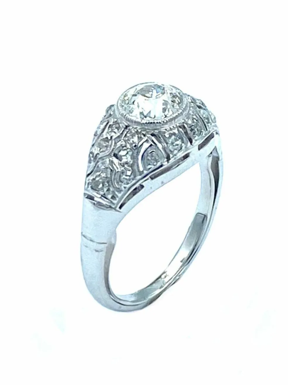 Bague Art-Deco or, platine et diamants