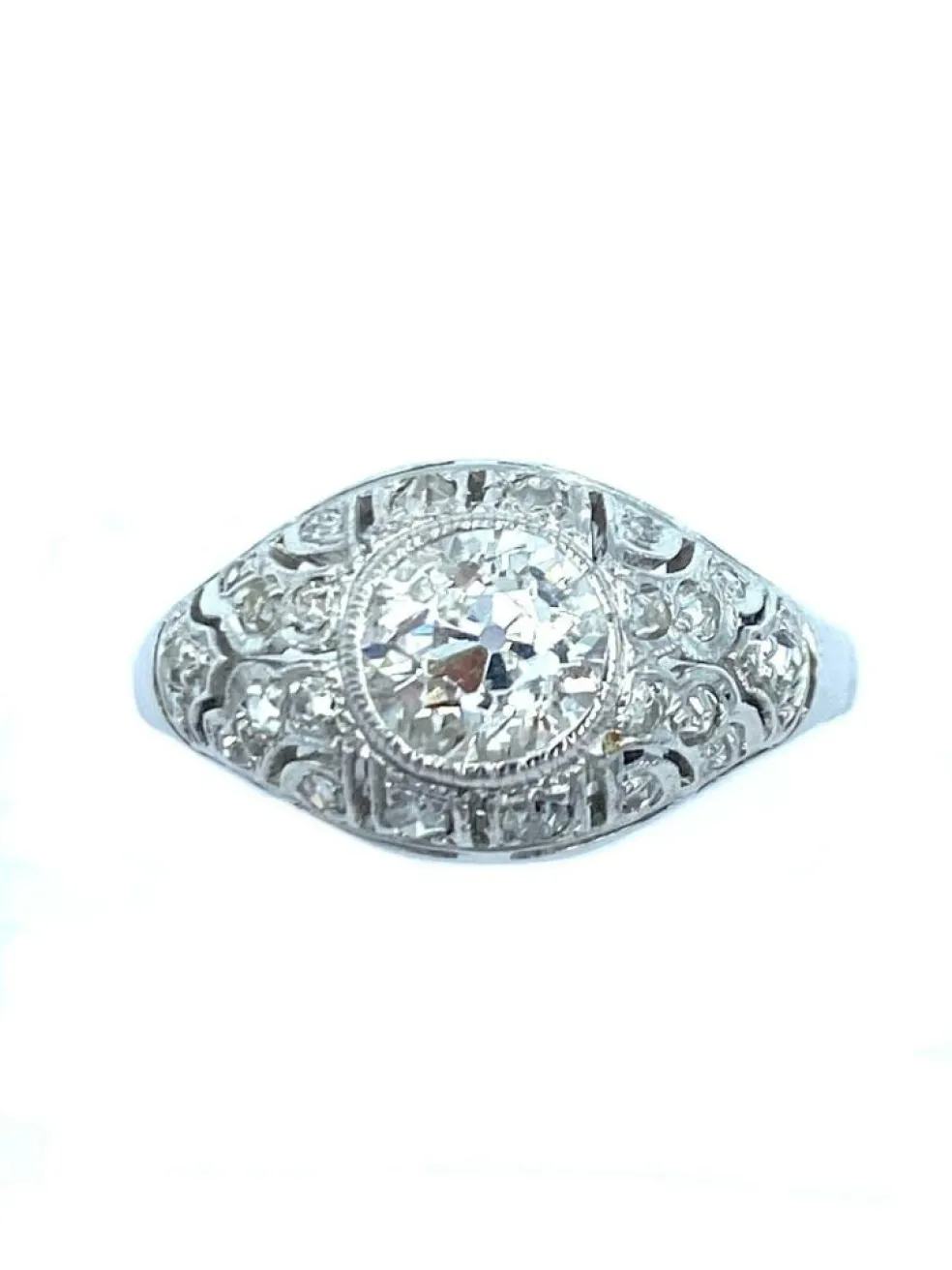 Bague Art-Deco or, platine et diamants