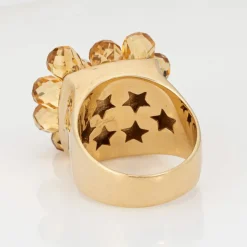 Bague articulée en citrine briolette, or 14 carats, bijou cocktail en forme de fleur