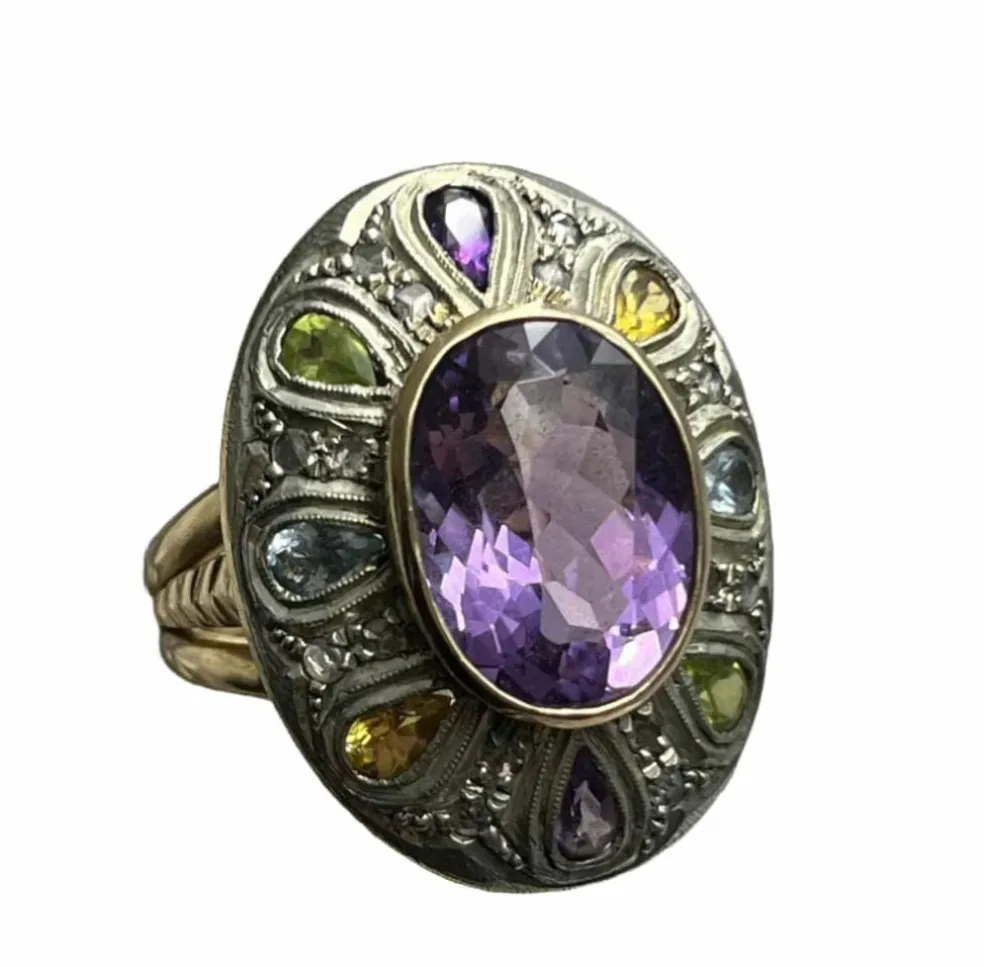 Bague artistique avec pierres multicolores