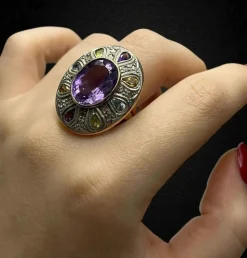 Bague artistique avec pierres multicolores