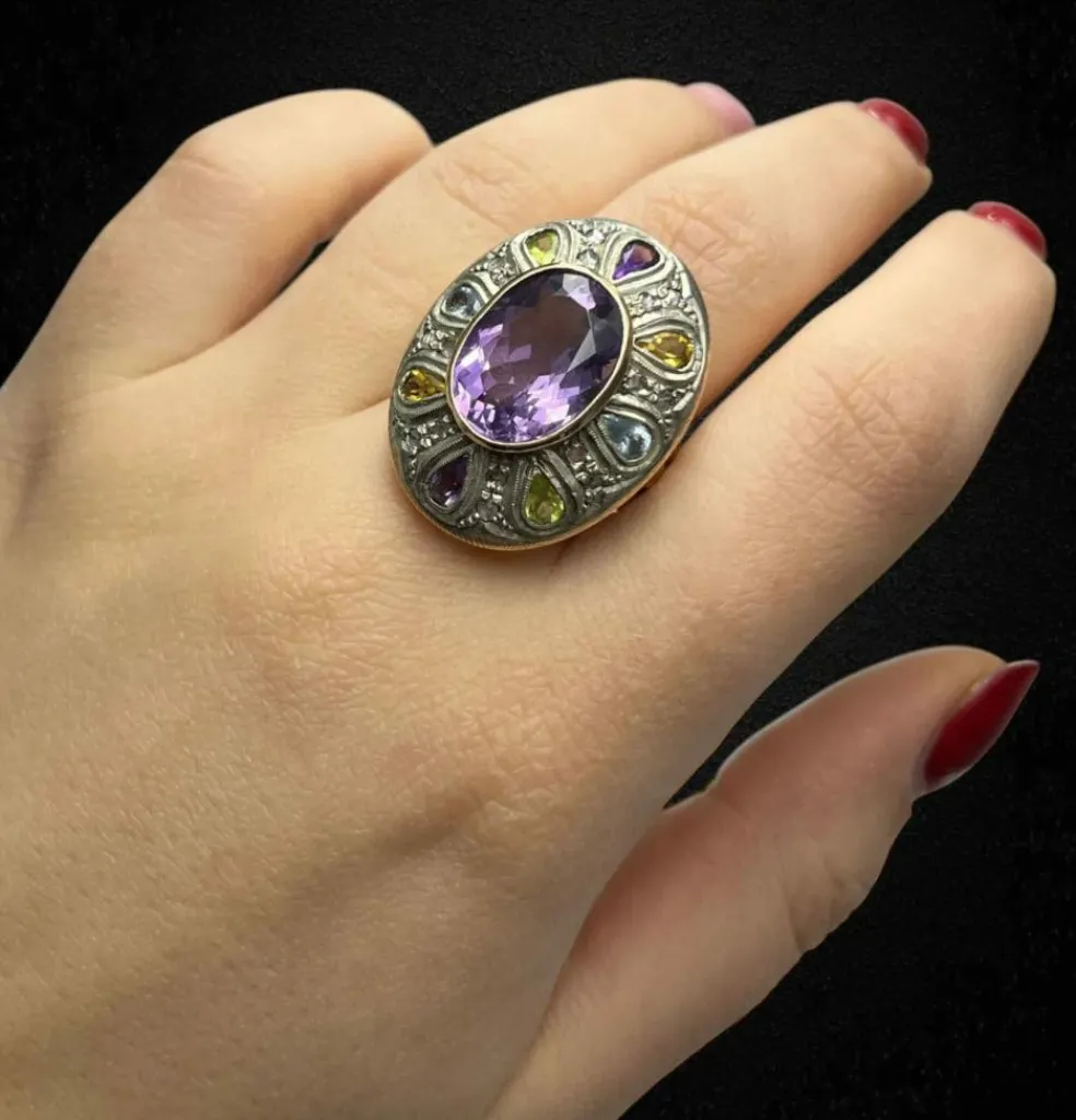 Bague artistique avec pierres multicolores