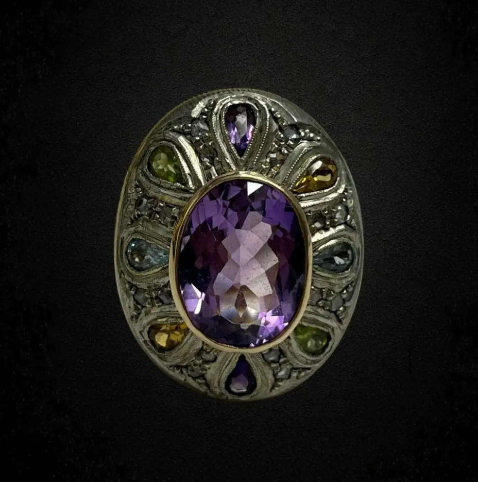 Bague artistique avec pierres multicolores