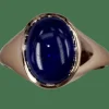 Bague avec lunette en saphir bleu cabochon