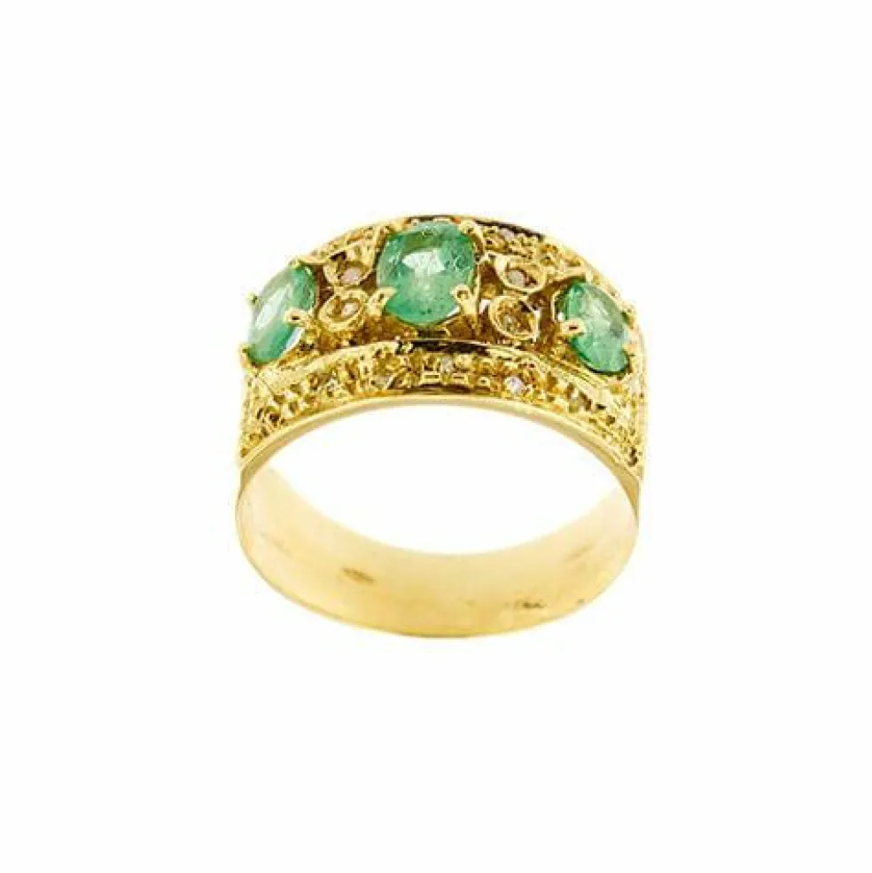 Bague avec émeraudes et diamants