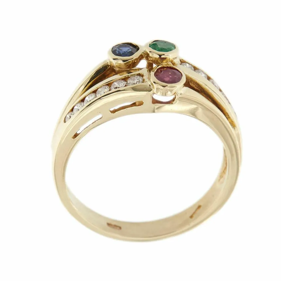 Bague avec rubis, émeraude, saphir et diamants