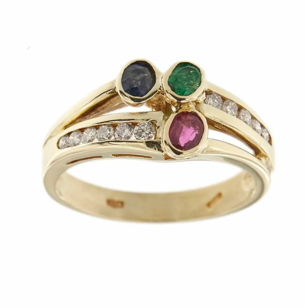 Bague avec rubis, émeraude, saphir et diamants