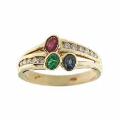 Bague avec rubis, émeraude, saphir et diamants
