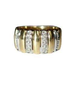 Bague bandeau 2 ors godronnée diamants