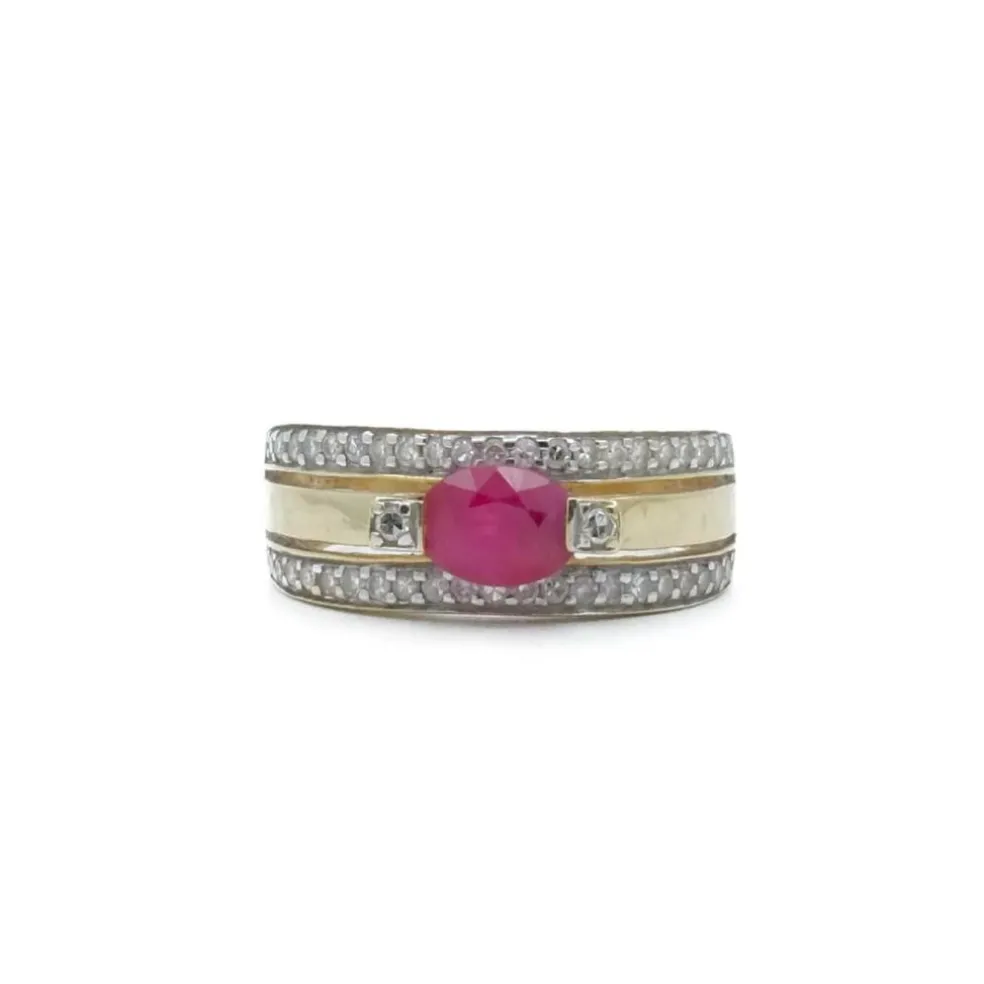 Bague bandeau 2 Ors Rubis Diamants