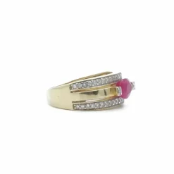 Bague bandeau 2 Ors Rubis Diamants