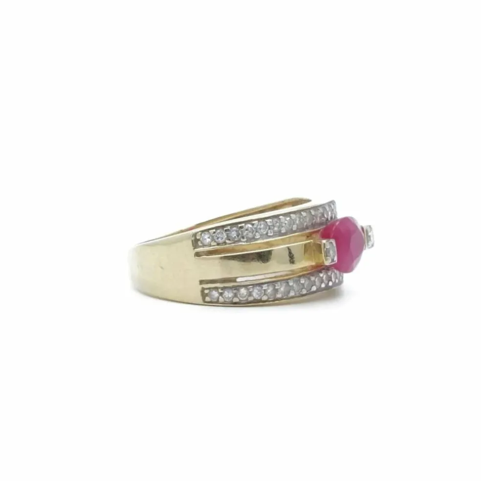 Bague bandeau 2 Ors Rubis Diamants