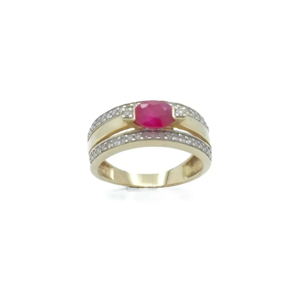 Bague bandeau 2 Ors Rubis Diamants