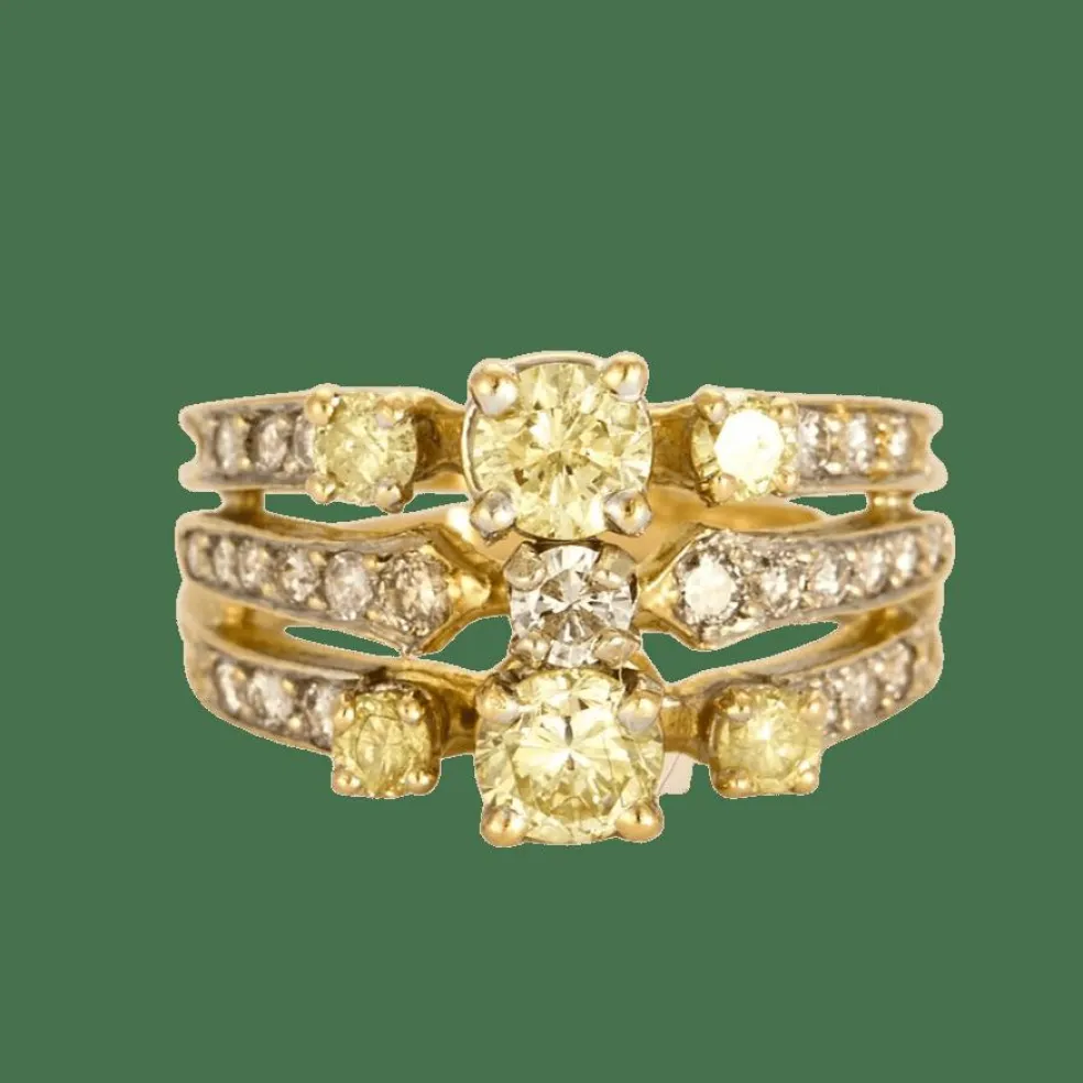 Bague bandeau à trois corps, 2 tons d'or et diamants