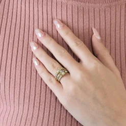 Bague bandeau à trois corps, 2 tons d'or et diamants