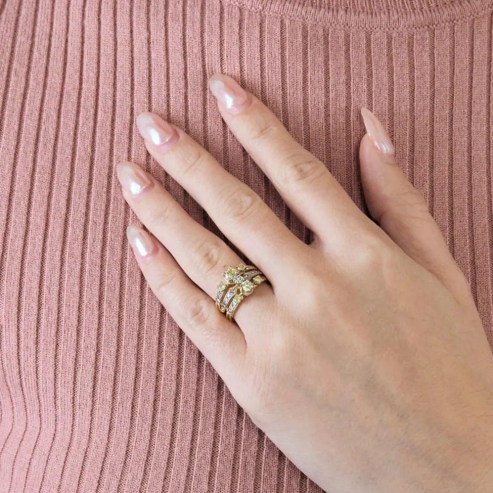 Bague bandeau à trois corps, 2 tons d'or et diamants