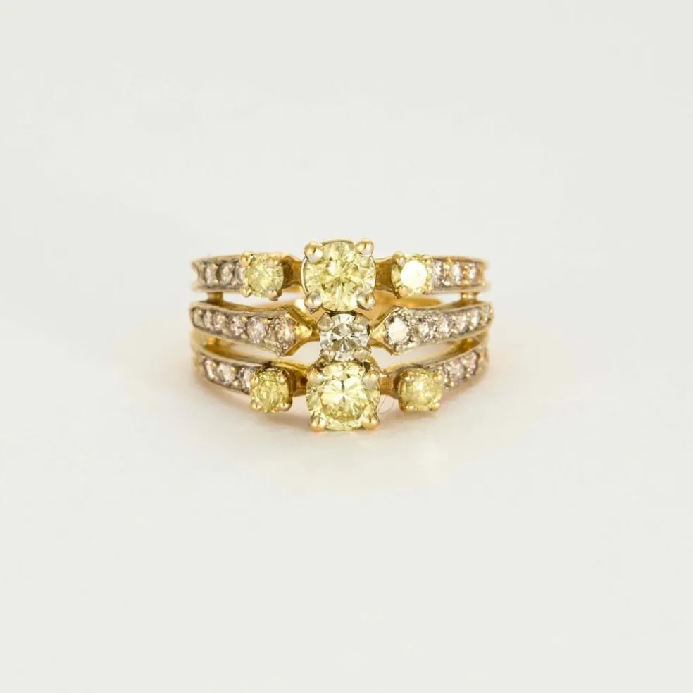 Bague bandeau à trois corps, 2 tons d'or et diamants