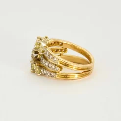 Bague bandeau à trois corps, 2 tons d'or et diamants