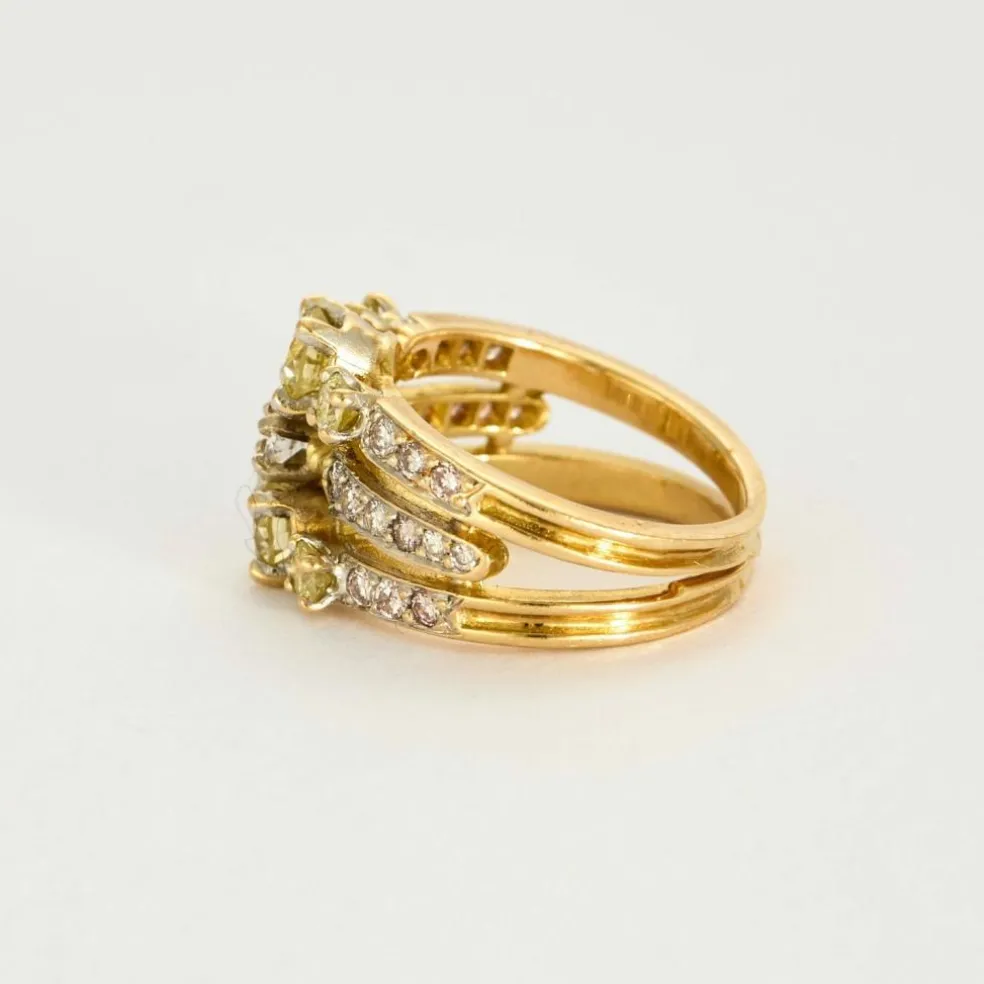 Bague bandeau à trois corps, 2 tons d'or et diamants