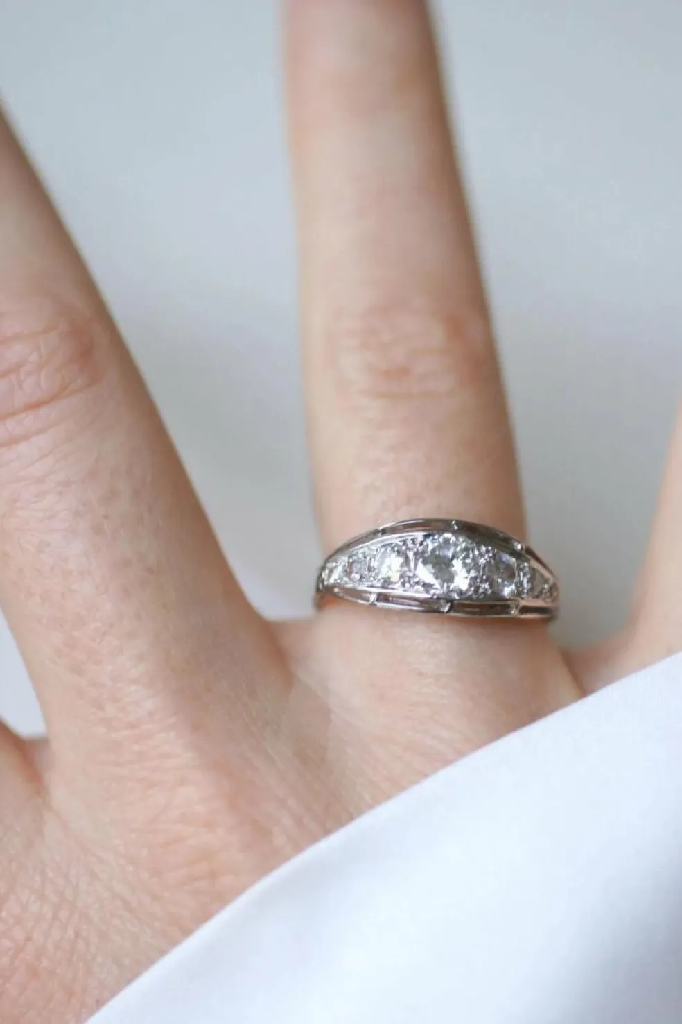 Bague Bandeau Art Déco platine diamants