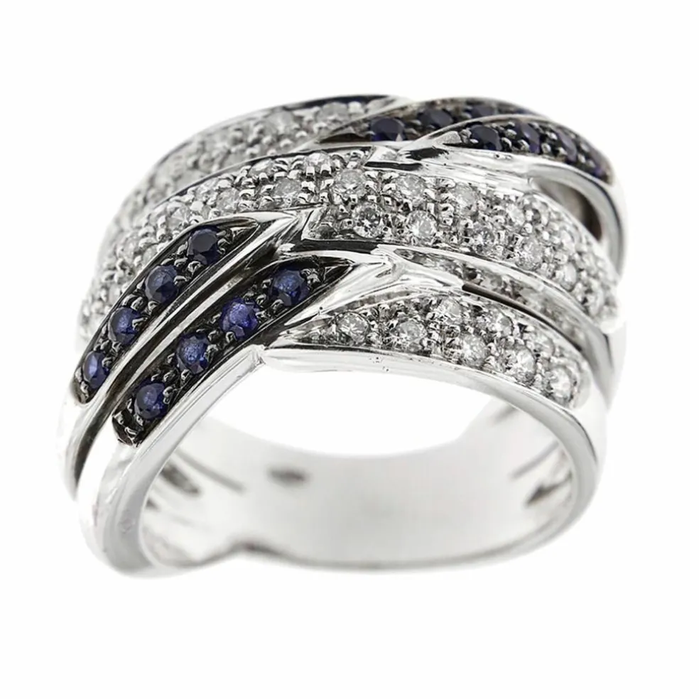 Bague bandeau diamants et saphirs