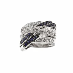 Bague bandeau diamants et saphirs