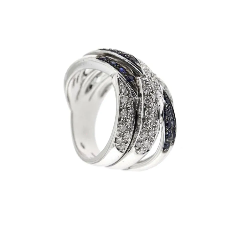 Bague bandeau diamants et saphirs