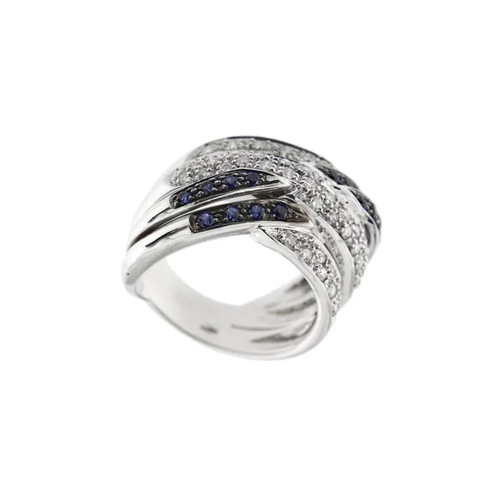 Bague bandeau diamants et saphirs
