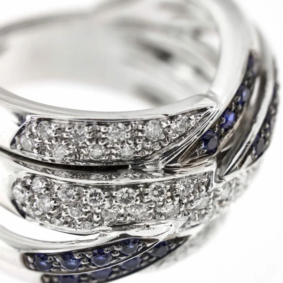 Bague bandeau diamants et saphirs